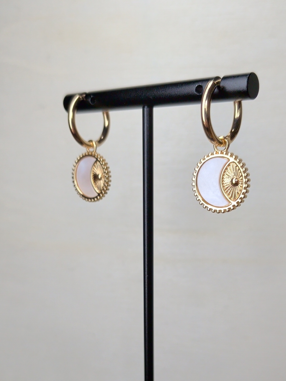 18k GP Mother-of-Pearl Crescent Moon Huggies